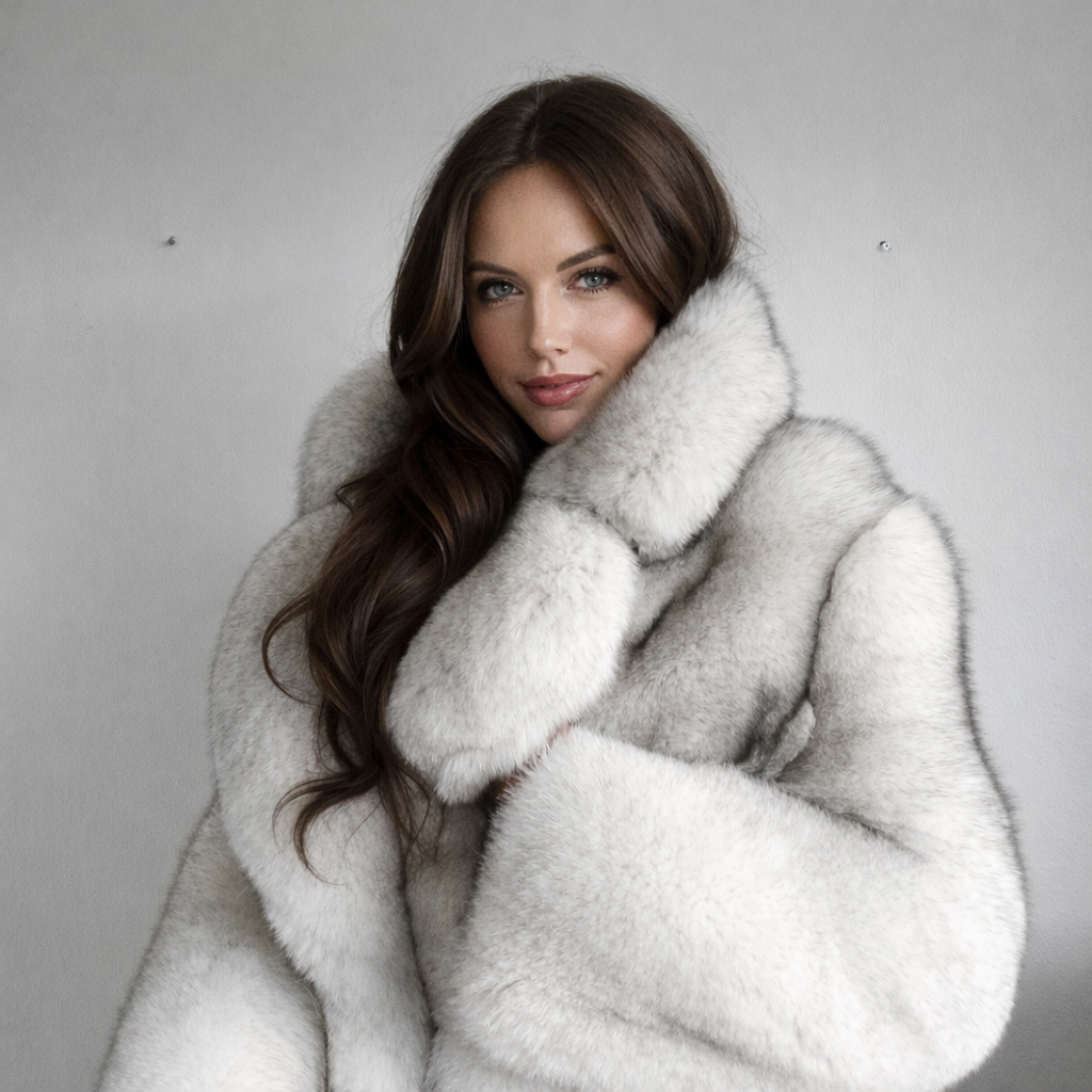 Blue fox fur coat lapel collar