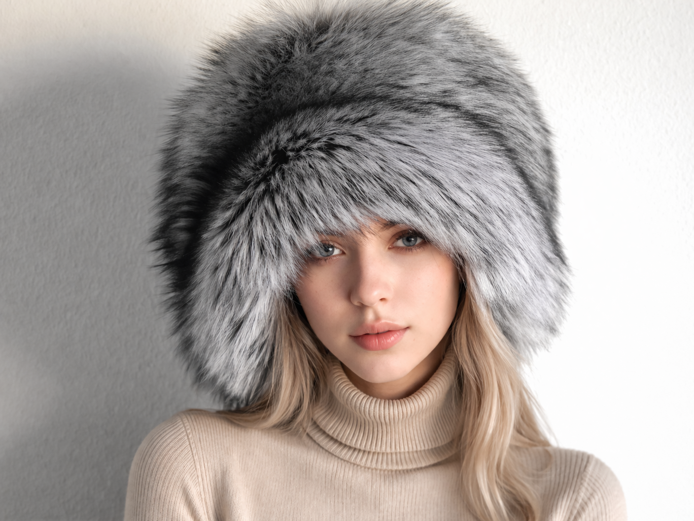 Silver fox fur hat