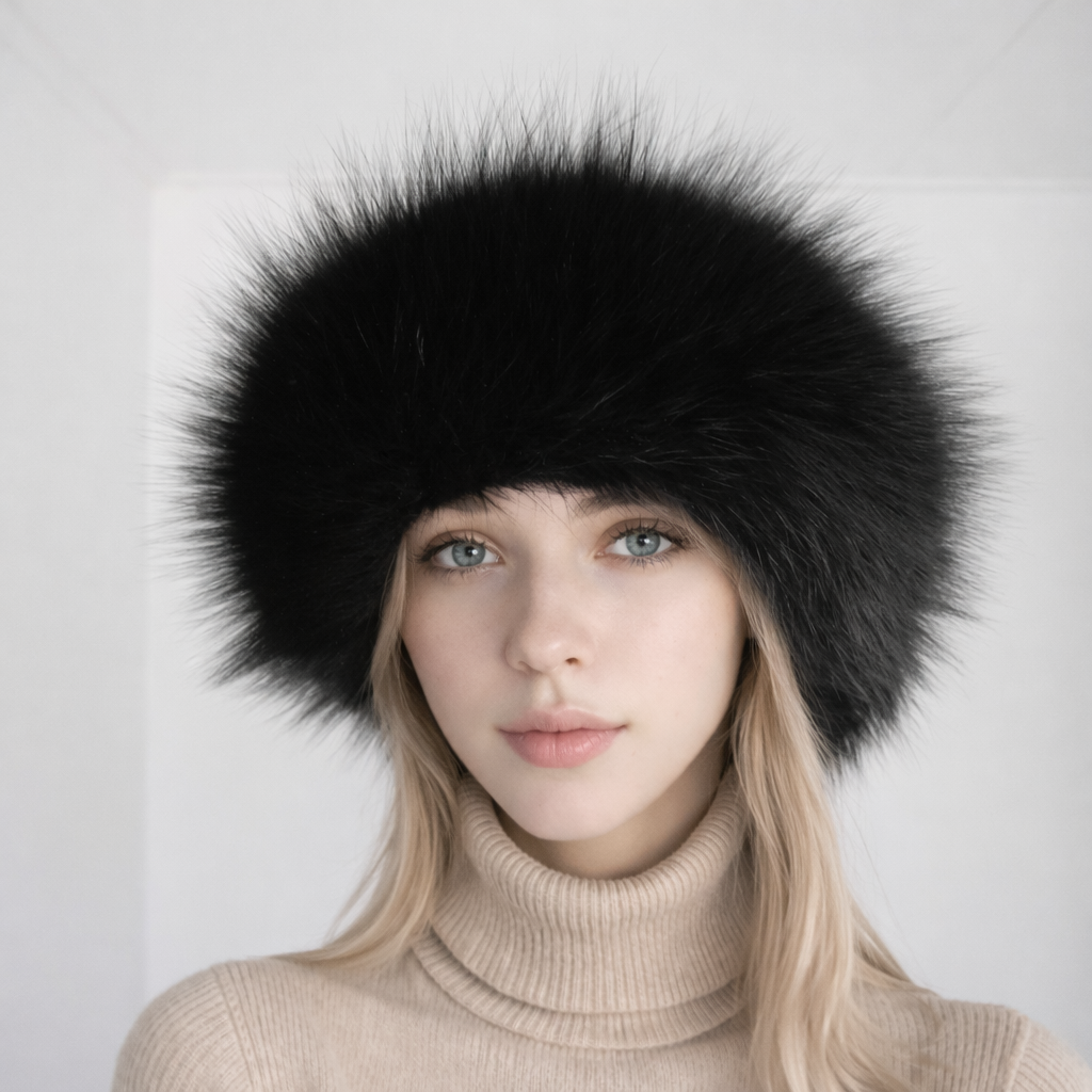 Black fox fur headband