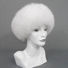 Blue fox fur headband on mannequin