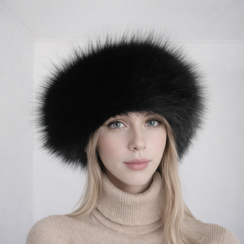 Black fox fur headband