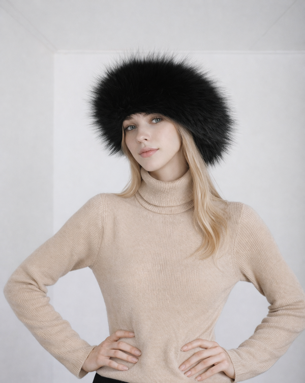 Black fox fur headband