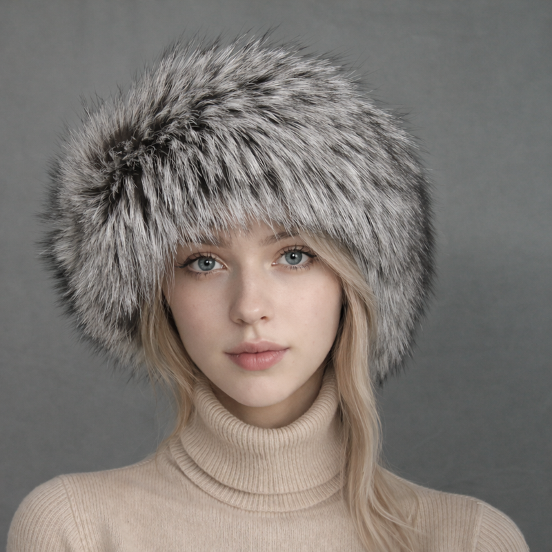 Silver fox fur headband