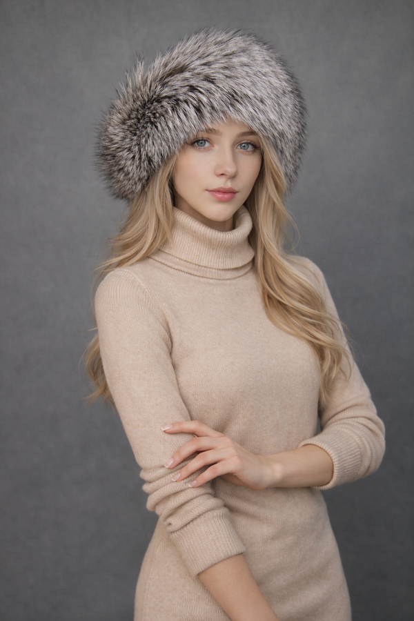 Silver fox fur headband