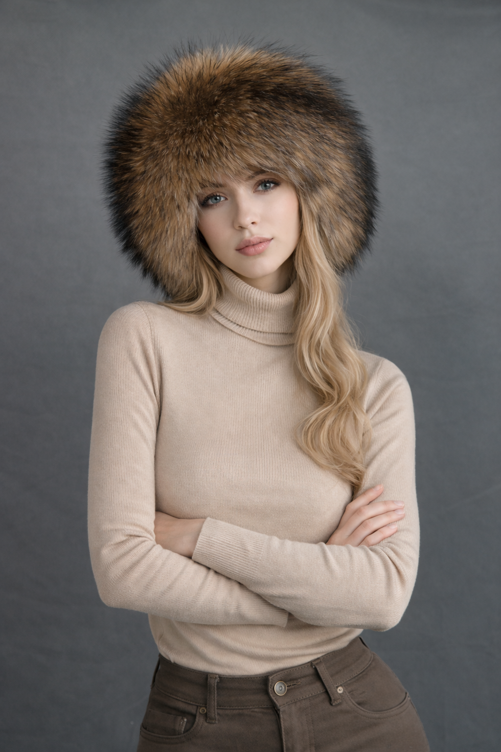 Luxury finnraccoon headband made with real saga fur.