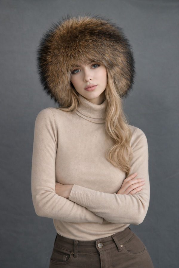 Luxury finnraccoon headband made with real saga fur.