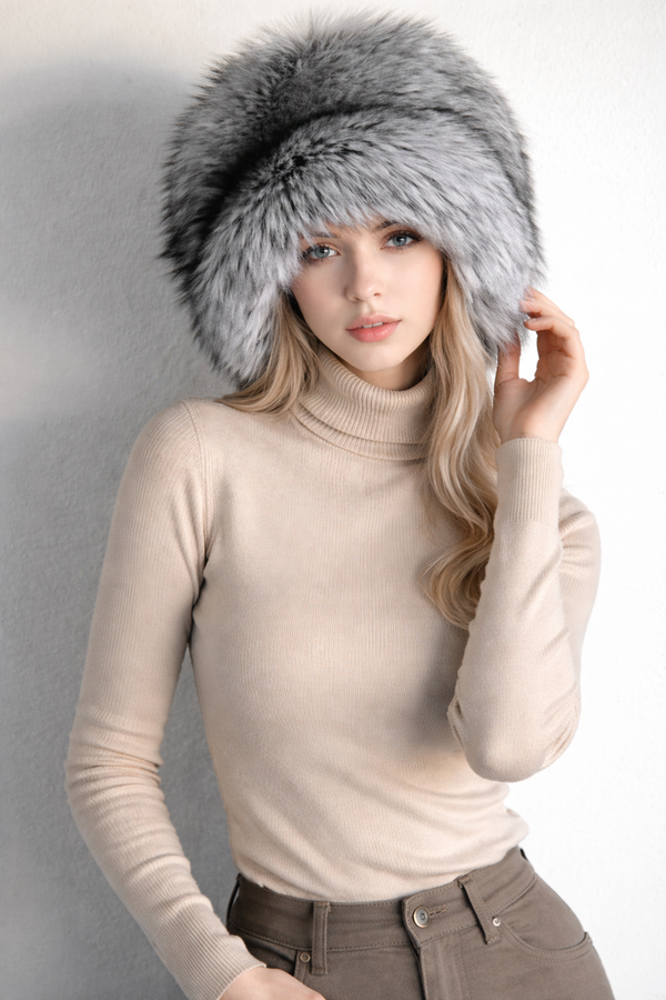 Silver fox fur hat