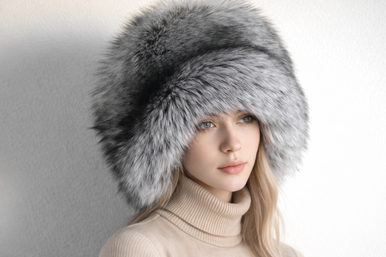 Silver fox fur hat